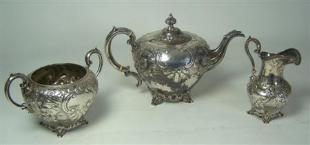 Appraisal: A Victorian three piece tea service R H Sheffield comprising