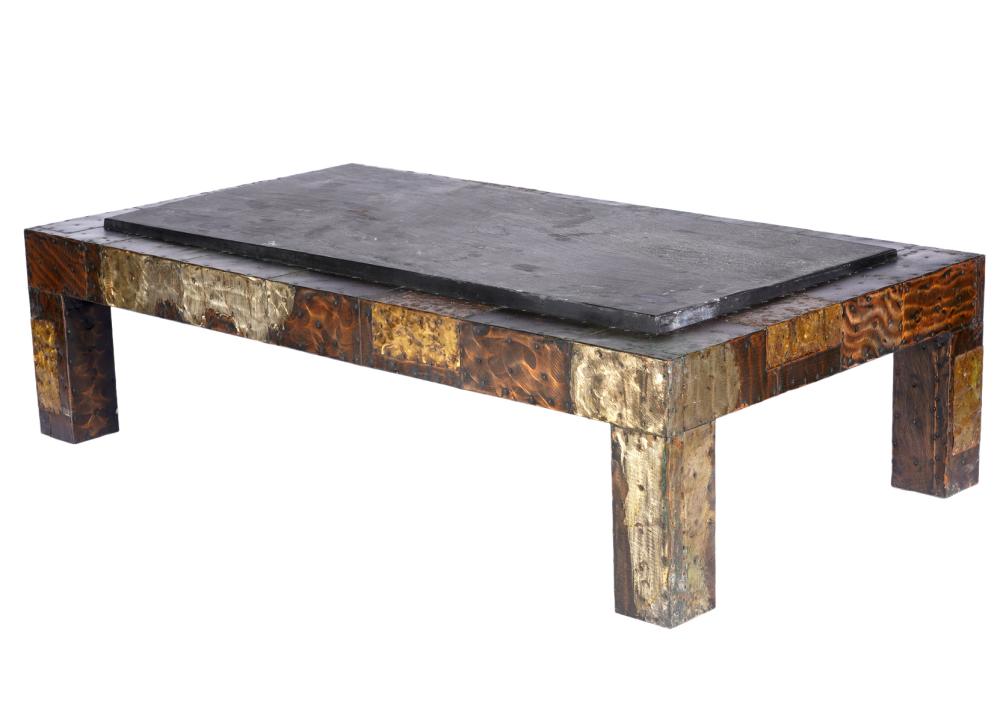 Appraisal: PAUL EVANS MIXED METAL SLATE TOP COFFEE TABLEPaul Evans American