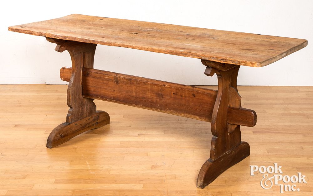 Appraisal: Pine trestle table th c Pine trestle table th c