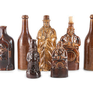 Appraisal: Seven Bottles in Brown Glaze American th Century including four