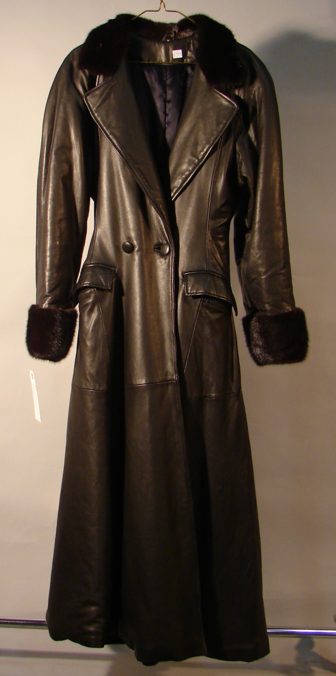 Appraisal: Black Leather long coat with mink collar and cuffs Lined