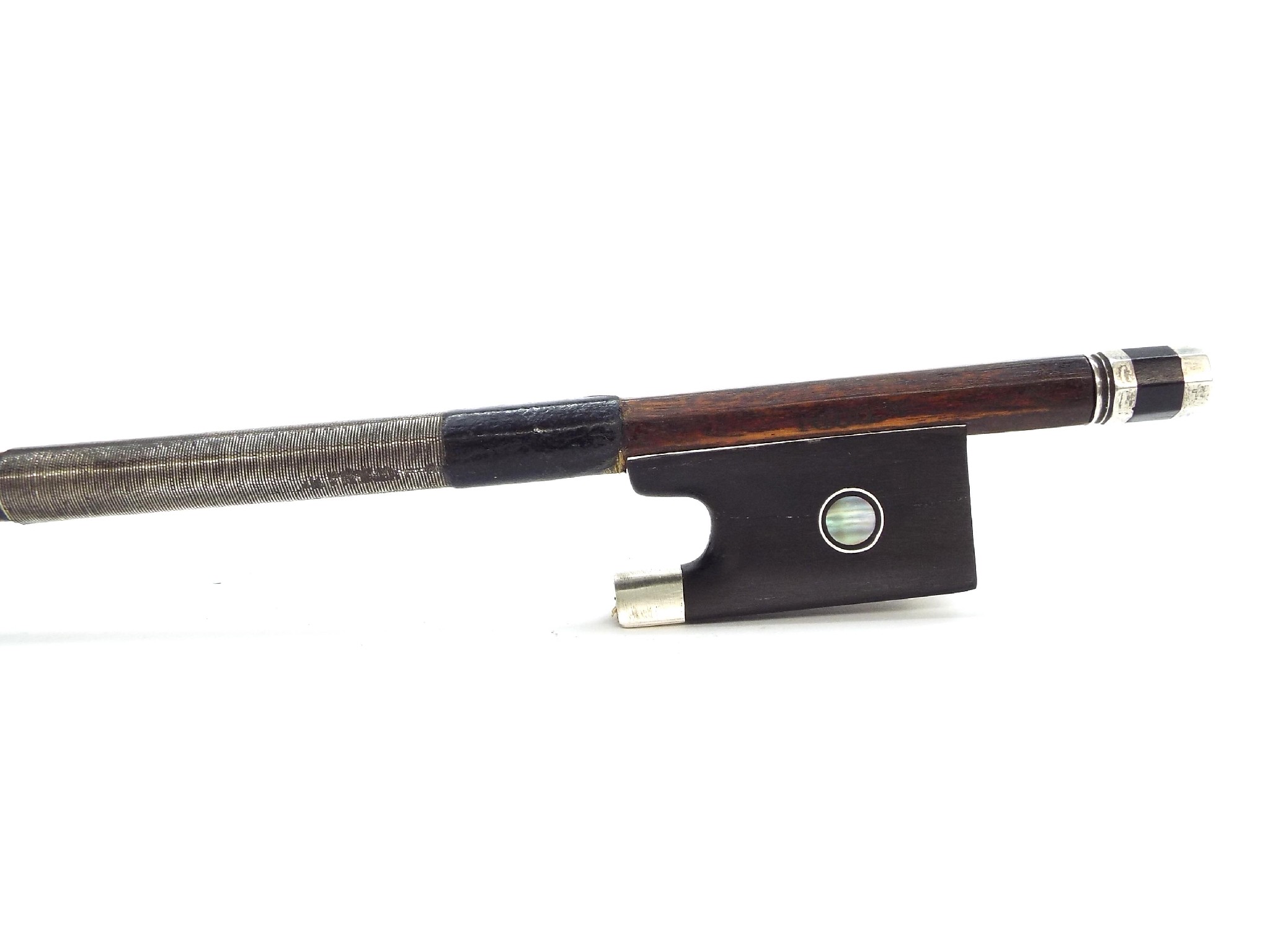 Appraisal: German silver mounted violin bow stamped Dodd the stick round