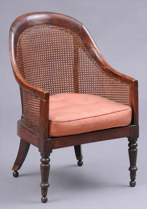 Appraisal: LATE REGENCY FAUX ROSEWOOD CANED TUB CHAIR x x in