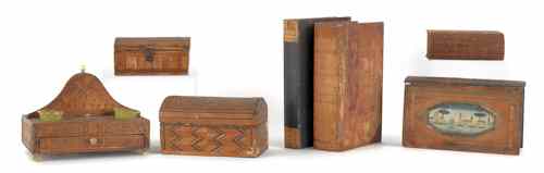 Appraisal: Four marquetry inlaid boxes th c together with three book