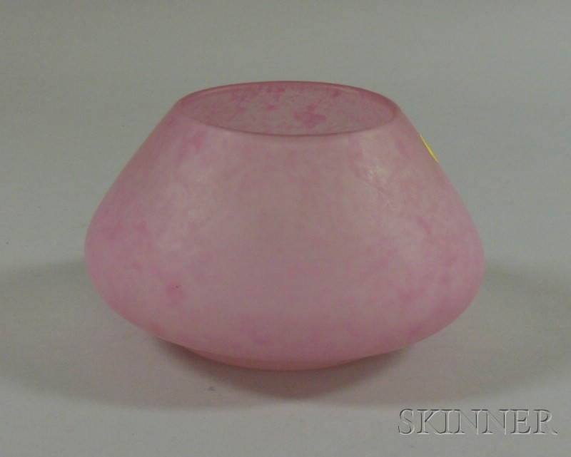 Appraisal: Frosted Mottled Pink Art Glass Bowl polished pontil base with