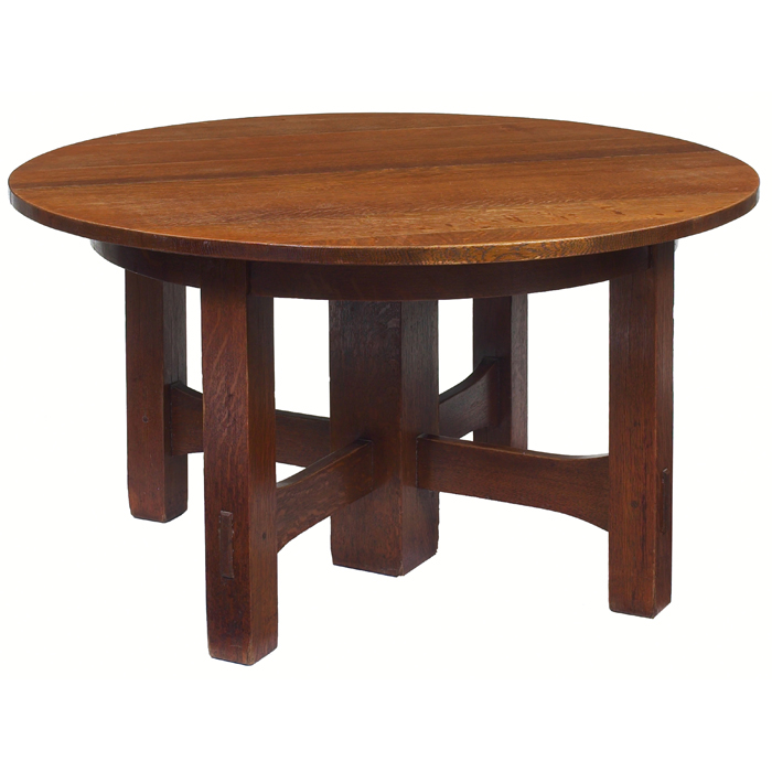 Appraisal: Gustav Stickley dining table circular top with cross stretcher base