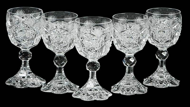 Appraisal: Five Libbey Wedgemere Pattern Stems American brilliant period comprising five