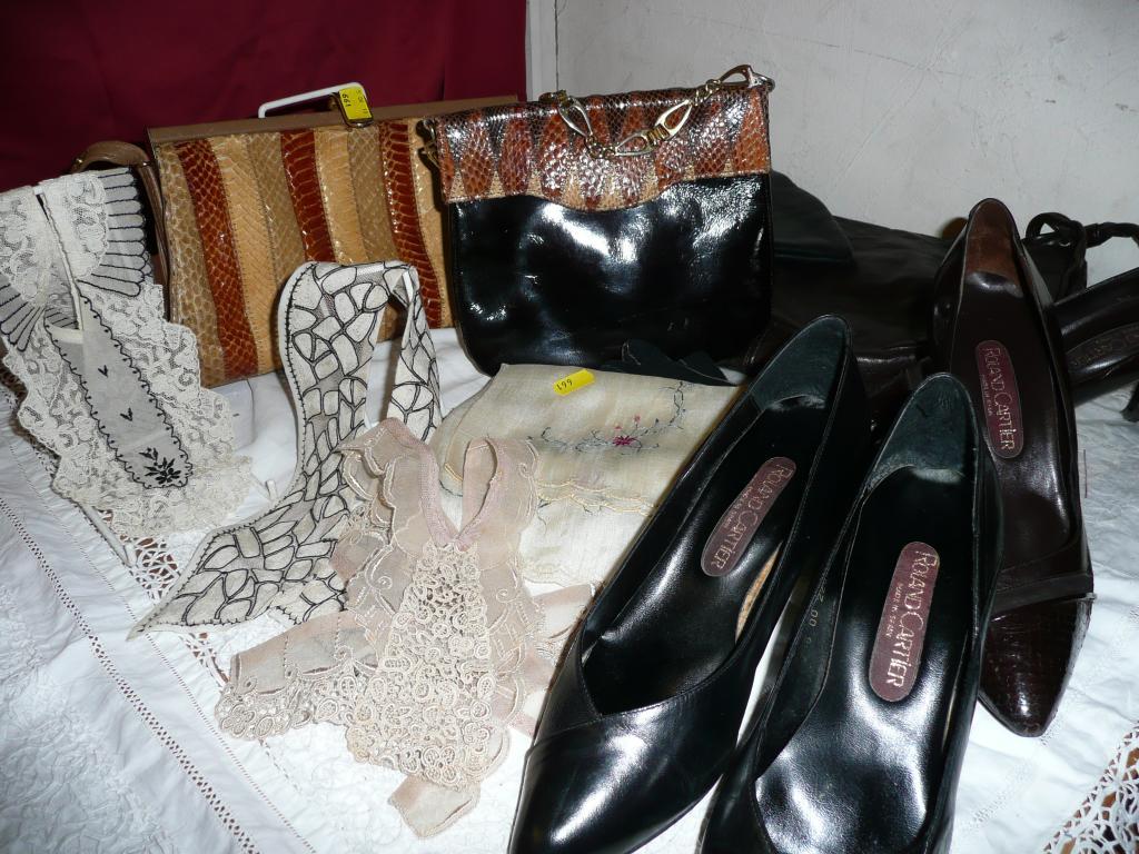 Appraisal: Four handbags two Roland Cartier shoes two pairs of gloves