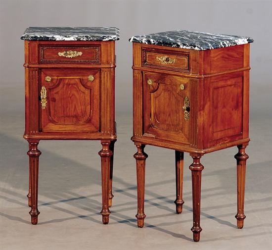 Appraisal: Pair Continental fruitwood and marbletop nightstands late th centuryblack and