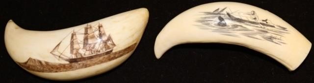 Appraisal: LATE TH C SCRIMSHAW WHALE'S TEETH ONE IS BYROBERT SPRING