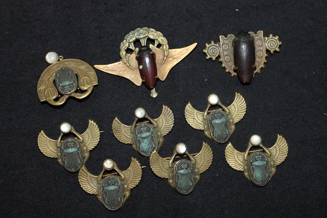 Appraisal: A SMALL COLLECTION OF BROOCHES mostly of scarab beetles in