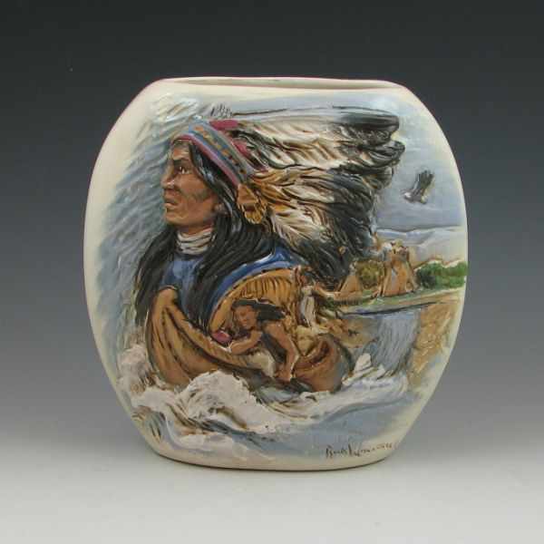 Appraisal: Rick Wisecarver pillow vase with a Native American Indian scene