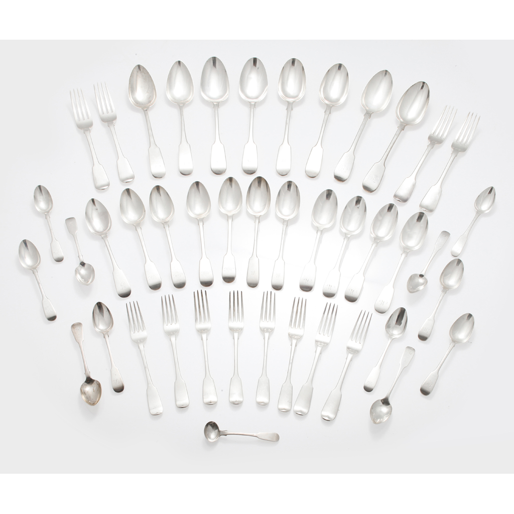 Appraisal: A matched set of fiddle pattern flatware A canteen silver