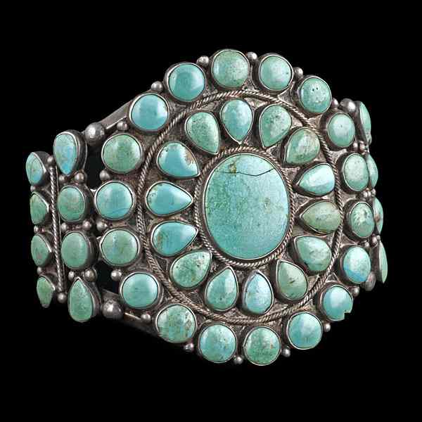 Appraisal: Navajo Turquoise Cluster Bracelet with stones and with simple stamping