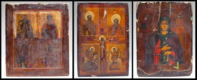 Appraisal: Three Russian Orthodox Icons th - th century polychrome wooden