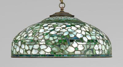 Appraisal: Tiffany dogwood stained glass shade multi-colored glass elements below brickwork