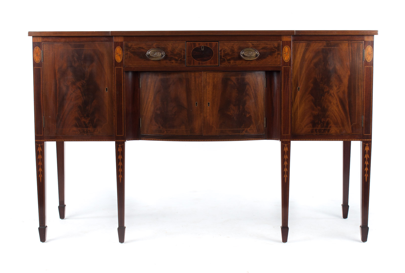 Appraisal: Potthast Bros Federal style mahogany sideboard with elaborate stringer bellflower