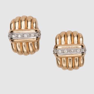 Appraisal: K Gold and Diamond Earclips K Gold and Diamond Earclips