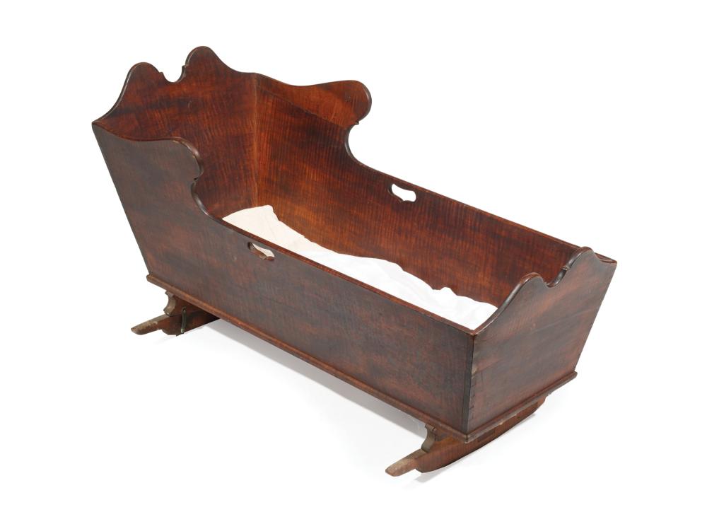 Appraisal: American Federal Tiger Maple Cradle early th c shaped top