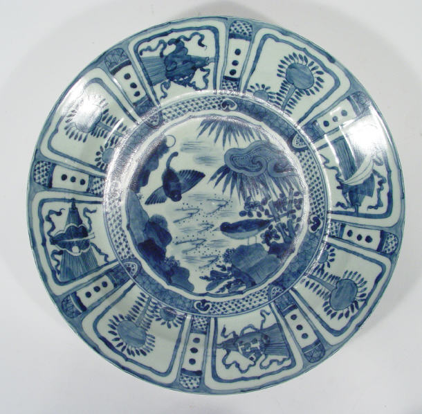 Appraisal: Chinese porcelain charger painted in blues with panel of birds