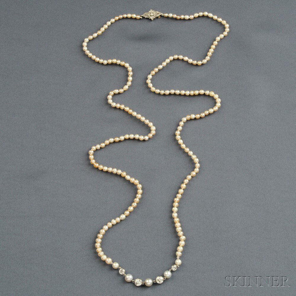 Appraisal: Pearl and Diamond Necklace composed of pearls graduating in size