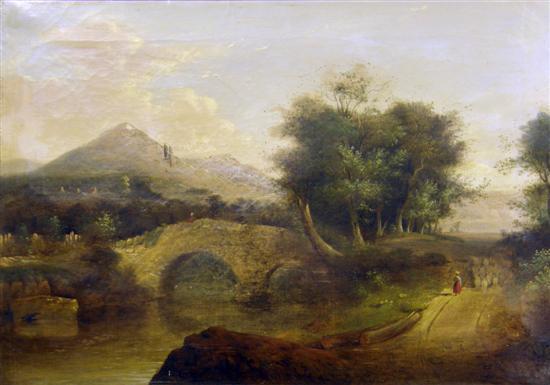 Appraisal: th century English school landscape scene depicting a figure with