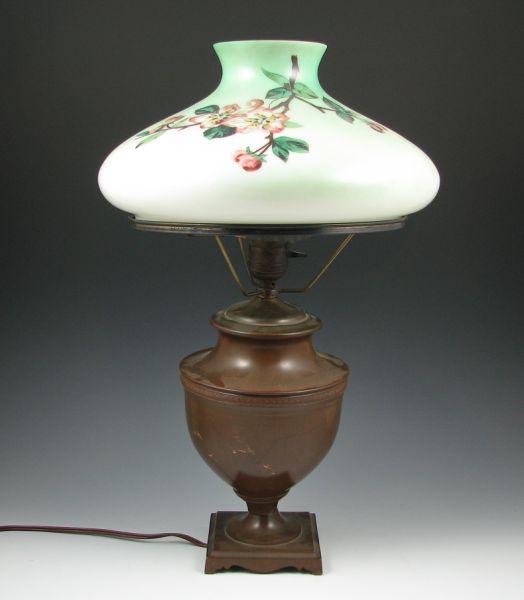 Appraisal: Handel lamp with hand painted glass shade with floral branch