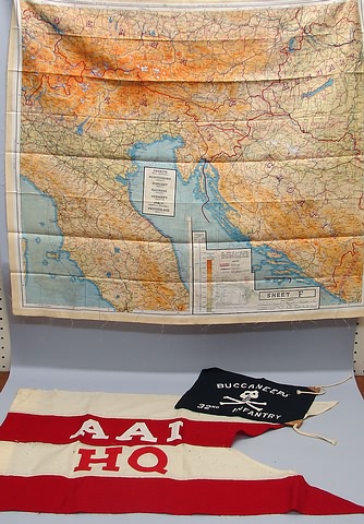 Appraisal: Grouping of flags and escape map Cotton flag Buccaneers nd