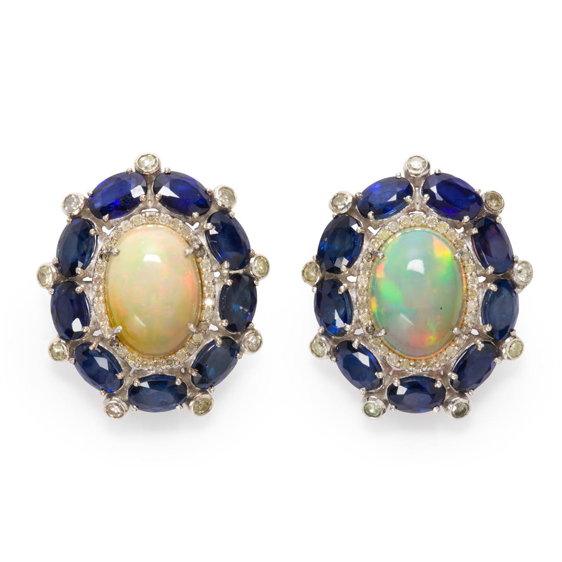 Appraisal: A PAIR OF OPAL SAPPHIRE AND DIAMOND EARRINGS A pair