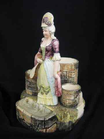 Appraisal: Figural Majolica Smoking Companioin French lady with lute with holders