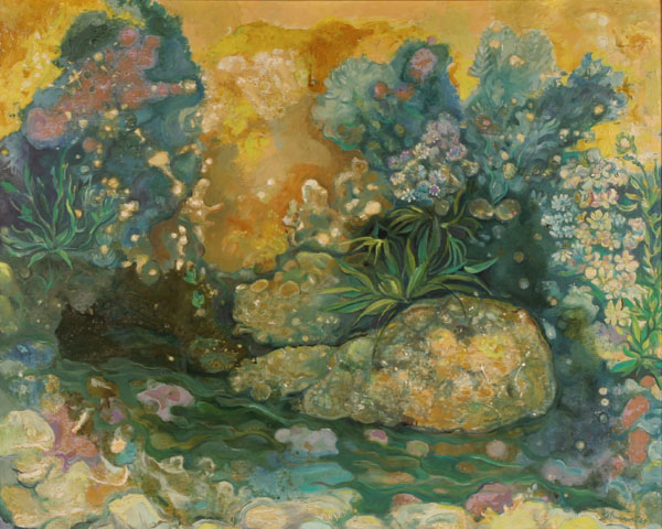 Appraisal: Robert Lohman American - Lush abstract psychedelic landscape Oil on