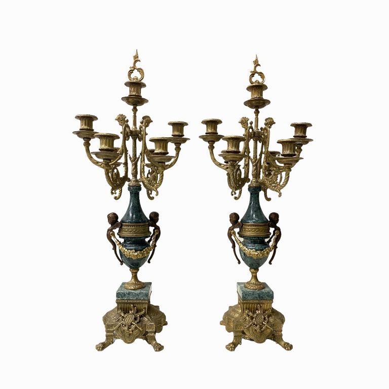 Appraisal: French Style Bronze Candelabras French Style Bronze Candelabras Measures inches