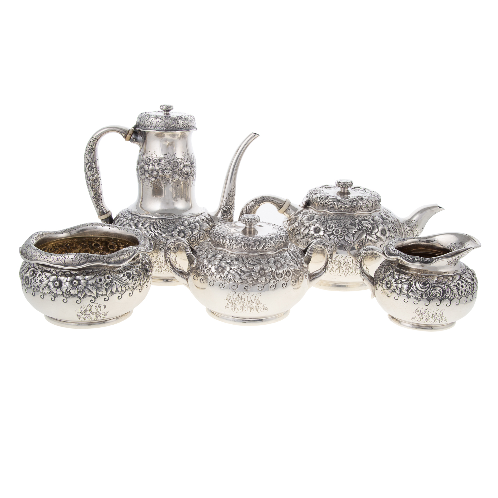 Appraisal: TIFFANY CO STERLING REPOUSSE TEA COFFEE SERVICE - and -