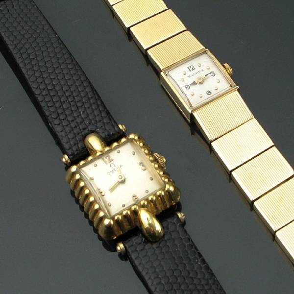 Appraisal: A collection of two gold wristwatches one k Omega with