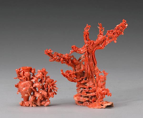 Appraisal: Two coral carvings th Century The first a miniature covered