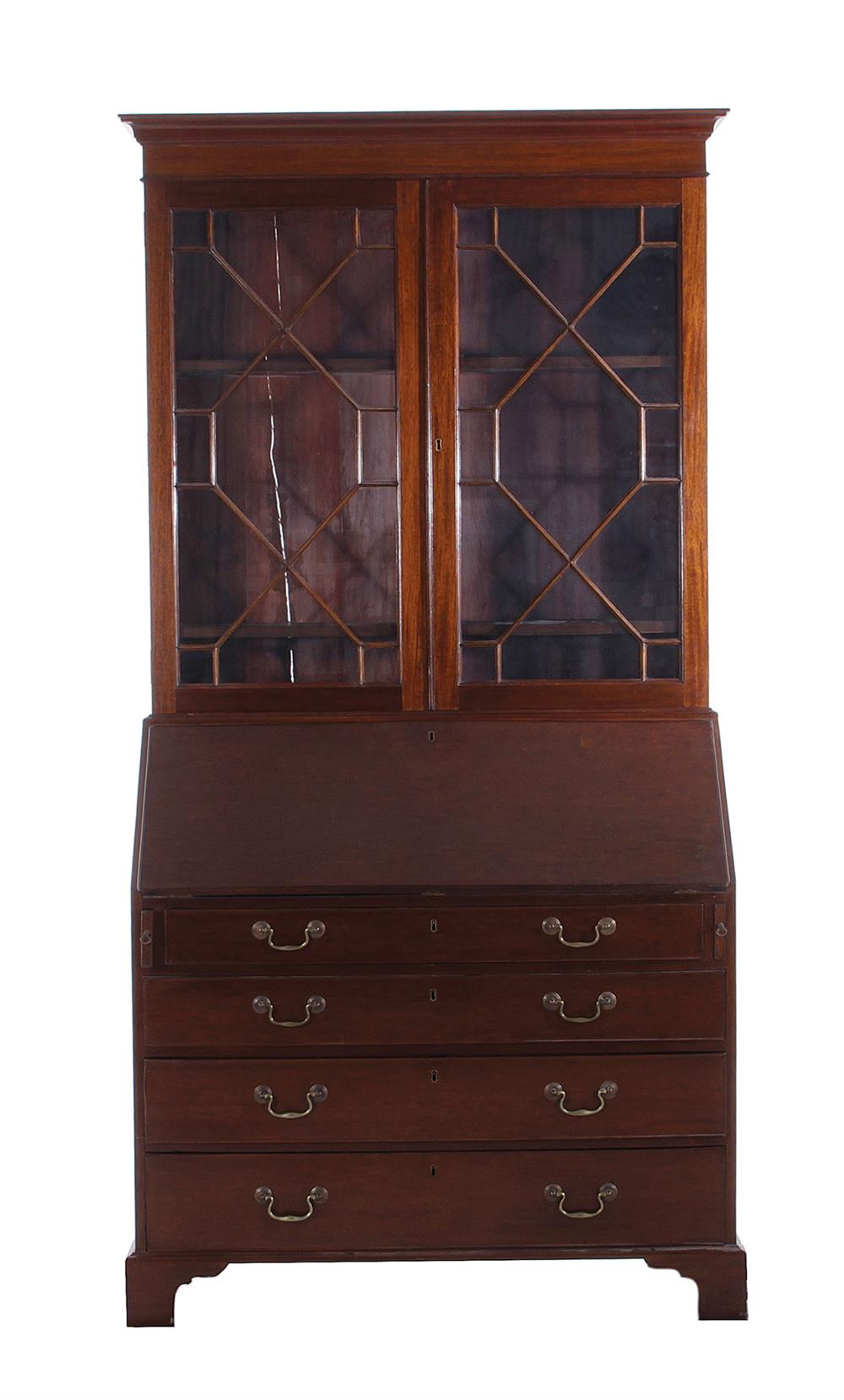 Appraisal: George III style mahogany bureau bookcase mid th century molded