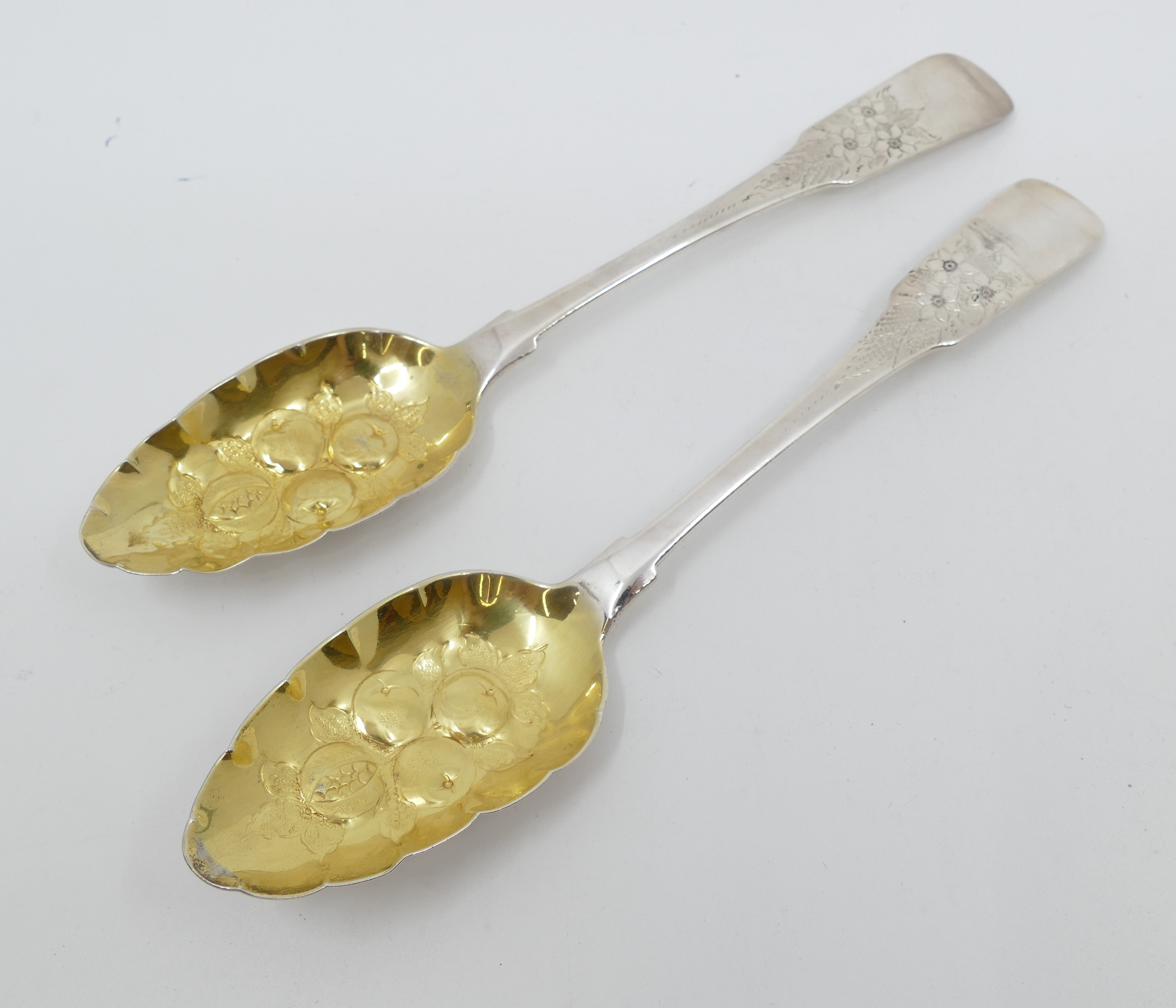 Appraisal: Pair Irish Georgian Sterling Silver Berry Spoons Dublin hallmarks Dated