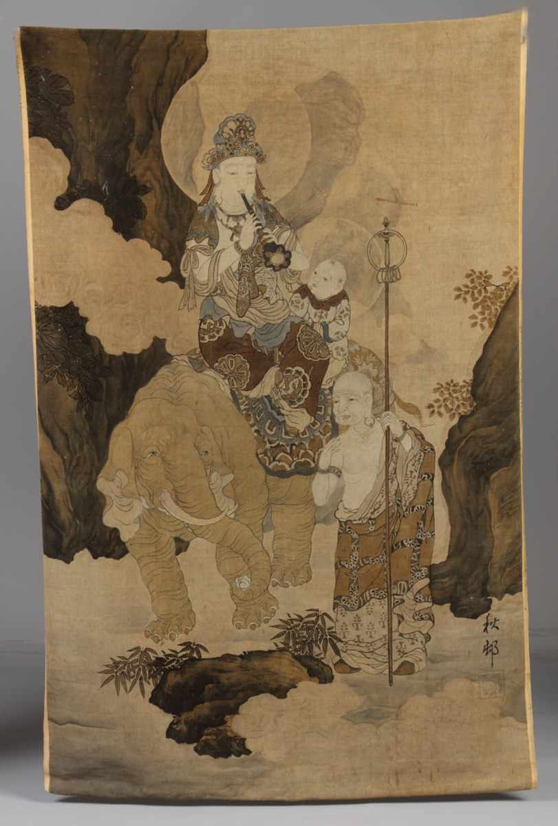 Appraisal: Japanese Textile of Samantabhasua Riding an Elephant Meija period Dimensions