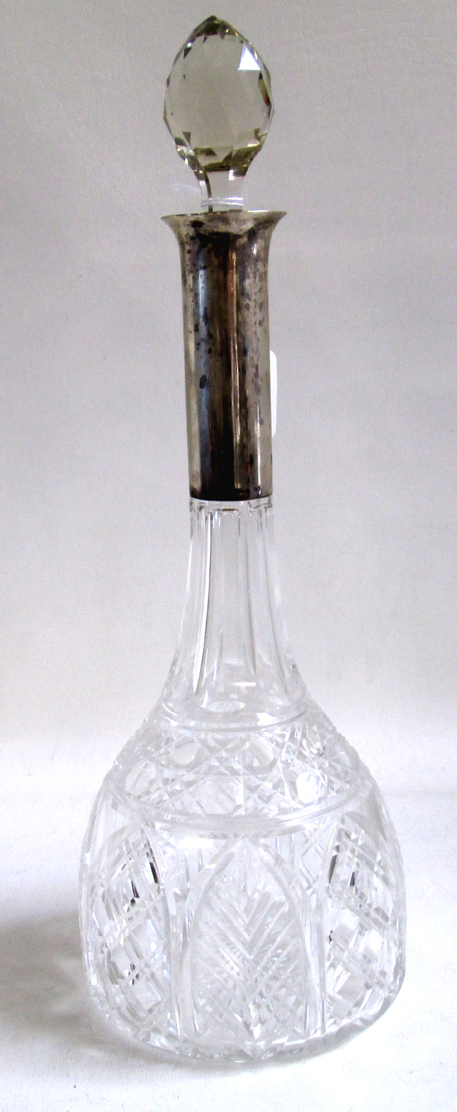 Appraisal: GERMAN CUT CRYSTAL AND FINE SILVER DECANTER the bulbous form