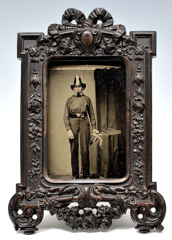 Appraisal: Mid- th century tintype fireman in uniform Mid- th century