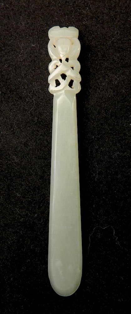 Appraisal: th c Chinese carved jade hair pin th c Chinese