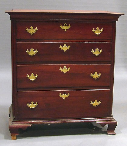 Appraisal: Four graduated thumb-molded drawers brass bail handles ogee bracket feet