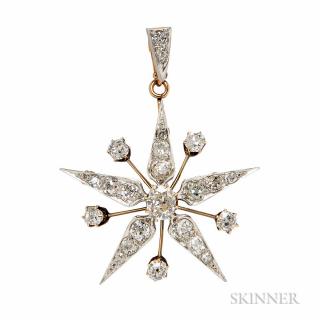 Appraisal: Edwardian Diamond Starburst Pendant Brooch set with old mine-cut diamonds