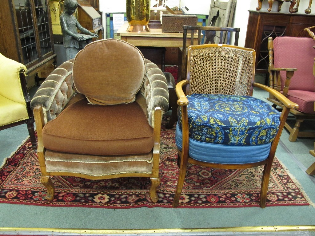 Appraisal: Bergere chair cane seated chair and an upholstered tub chair