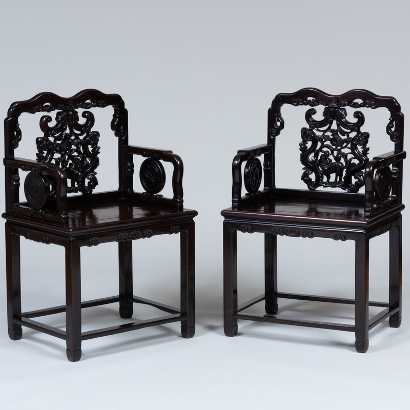 Appraisal: Pair of Chinese Hardwood Lau Chairs x x in height