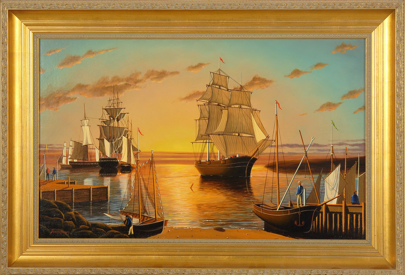 Appraisal: JEROME HOWESAmerican b Luminous harbor scene with shipping and figures