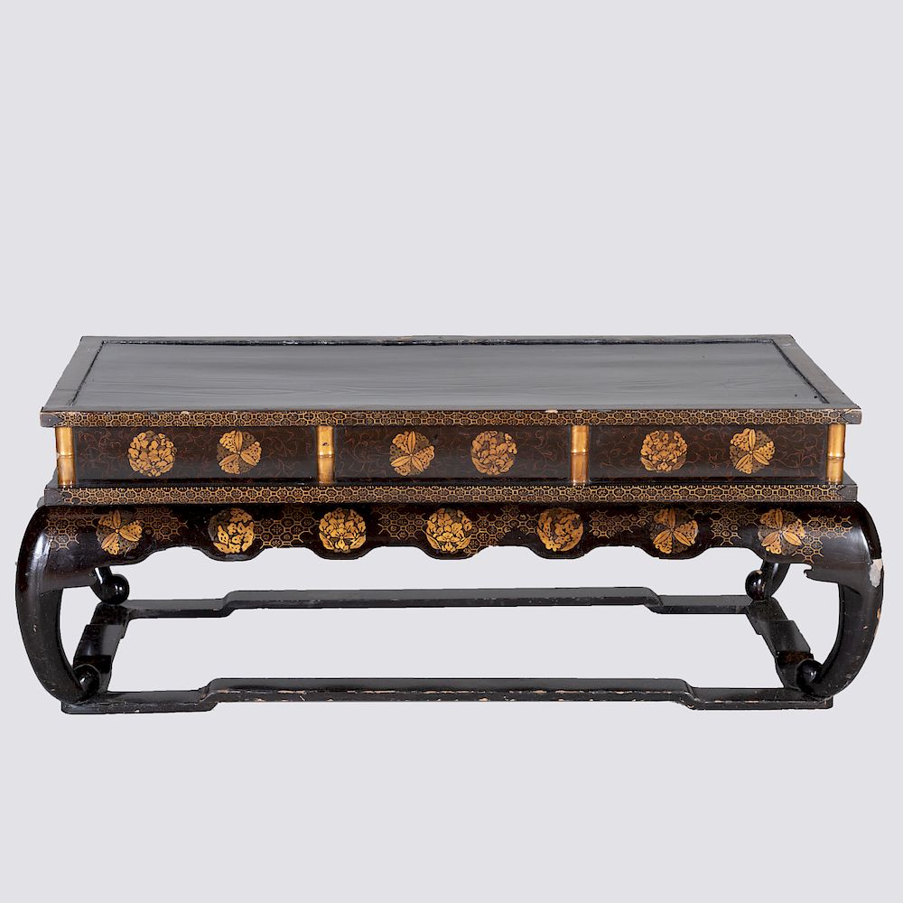 Appraisal: Japanese Black Lacquer and Parcel-Gilt Low Table x x in