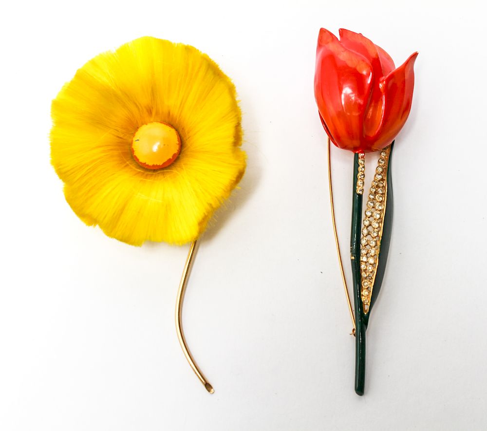 Appraisal: Two Floral Brooches incl Valentino Tulip Poppy Two floral brooches