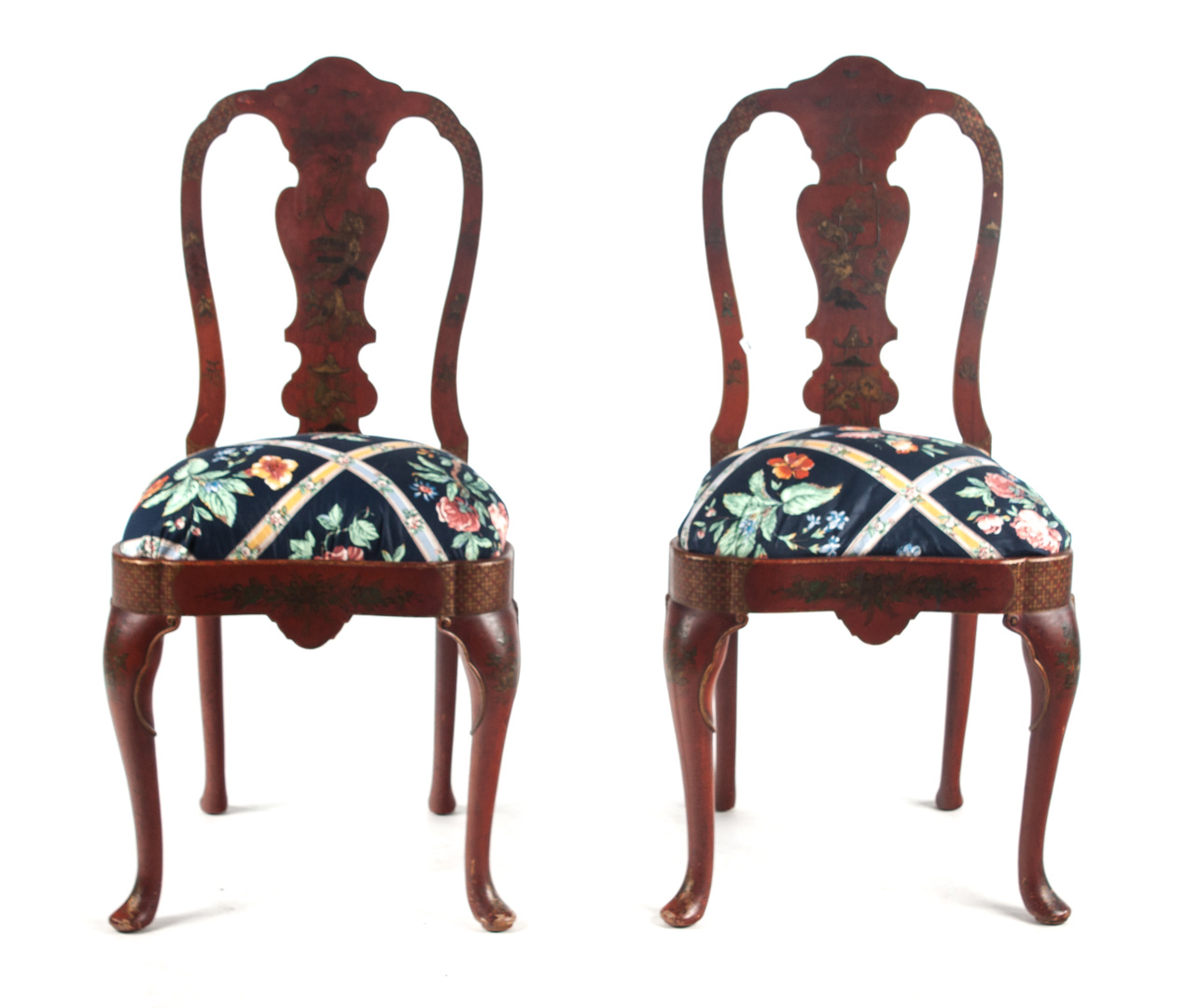 Appraisal: Pair of Queen Anne style japanned armchairs early th century