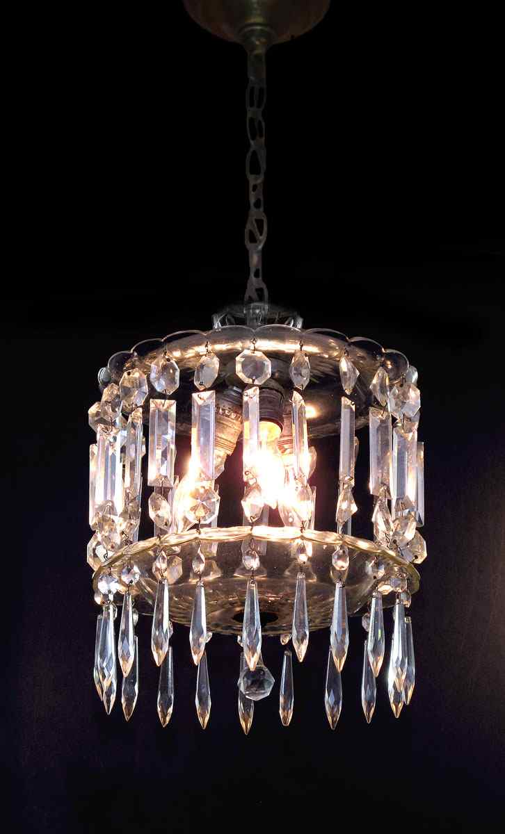 Appraisal: DIMINUTIVE TIER PRISM CHANDELIER Hanging prisms from each level Approx